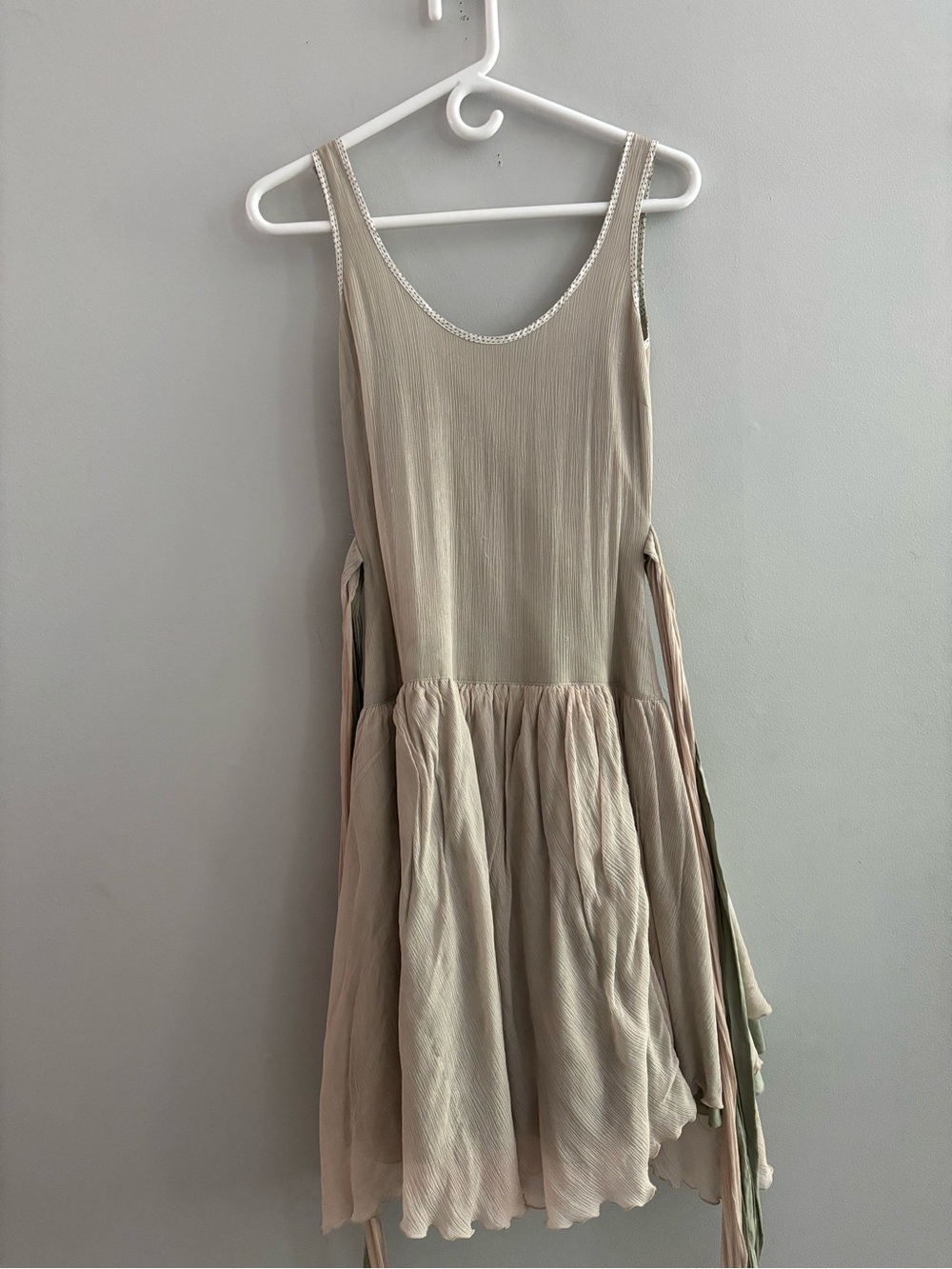 BOSS Orange Hugo Boss Lace Trim Crinkle Drop Waist Boho Mini Dress Beige Size S